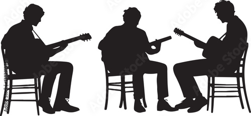 "Elegant Guitarist Silhouettes" or "Musical Princesses with Guitars