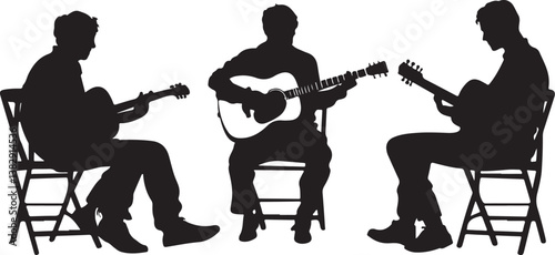 "Elegant Guitarist Silhouettes" or "Musical Princesses with Guitars