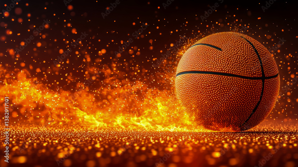 Fototapeta premium Fiery Basketball: Concept for sports advertisement with burning ball effect and warm color scheme