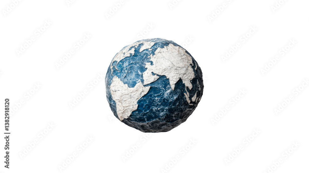 Fototapeta premium Earth representation, paper craft globe, blue, white continents, sphere, cut out transparent