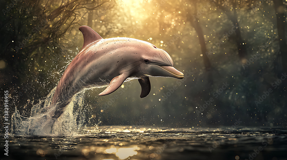 Fototapeta premium Rare Pink Dolphin in Vibrant Waters – Epic Ocean Photography