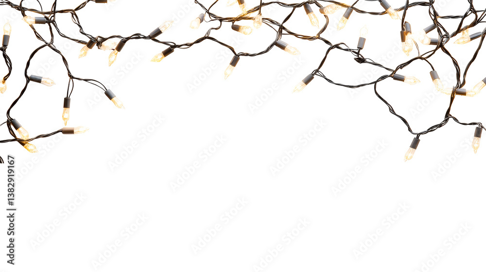 Glowing Christmas lights frame border on black background, cut out transparent Glowing Christmas lights frame border on black background, cut out transparent