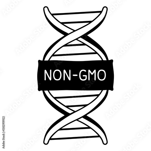 DNA Helix Illustration with Non-GMO Label in Black and White  