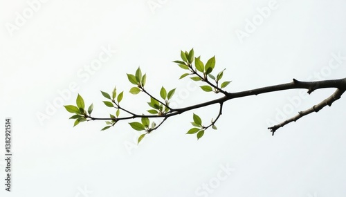 Delicate tree branch isolated on white background, minimalist, nature