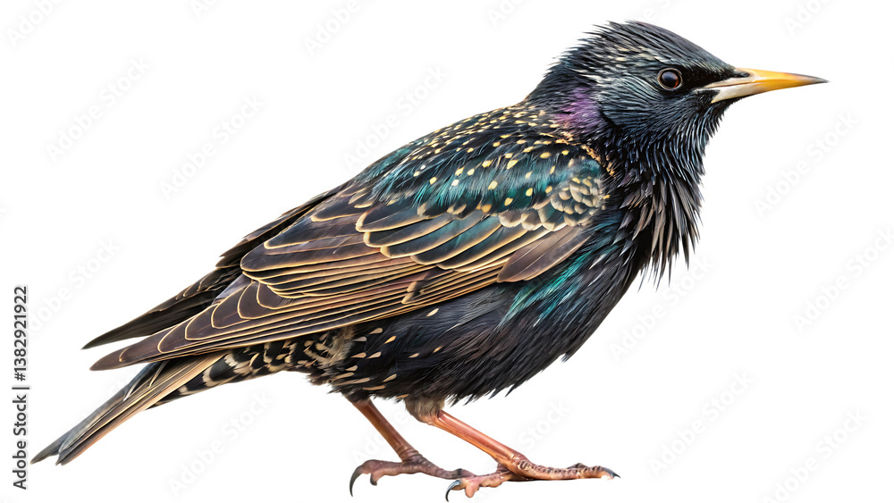 Obraz premium European Starling Bird PNG – Isolated Colorful Songbird Illustration on Transparent Background for Nature and Wildlife Design