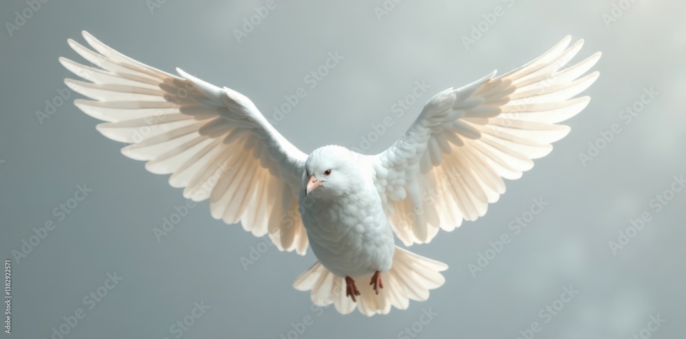 Fototapeta premium Delicate white wings spread against a soft gray background, elegance, feathers