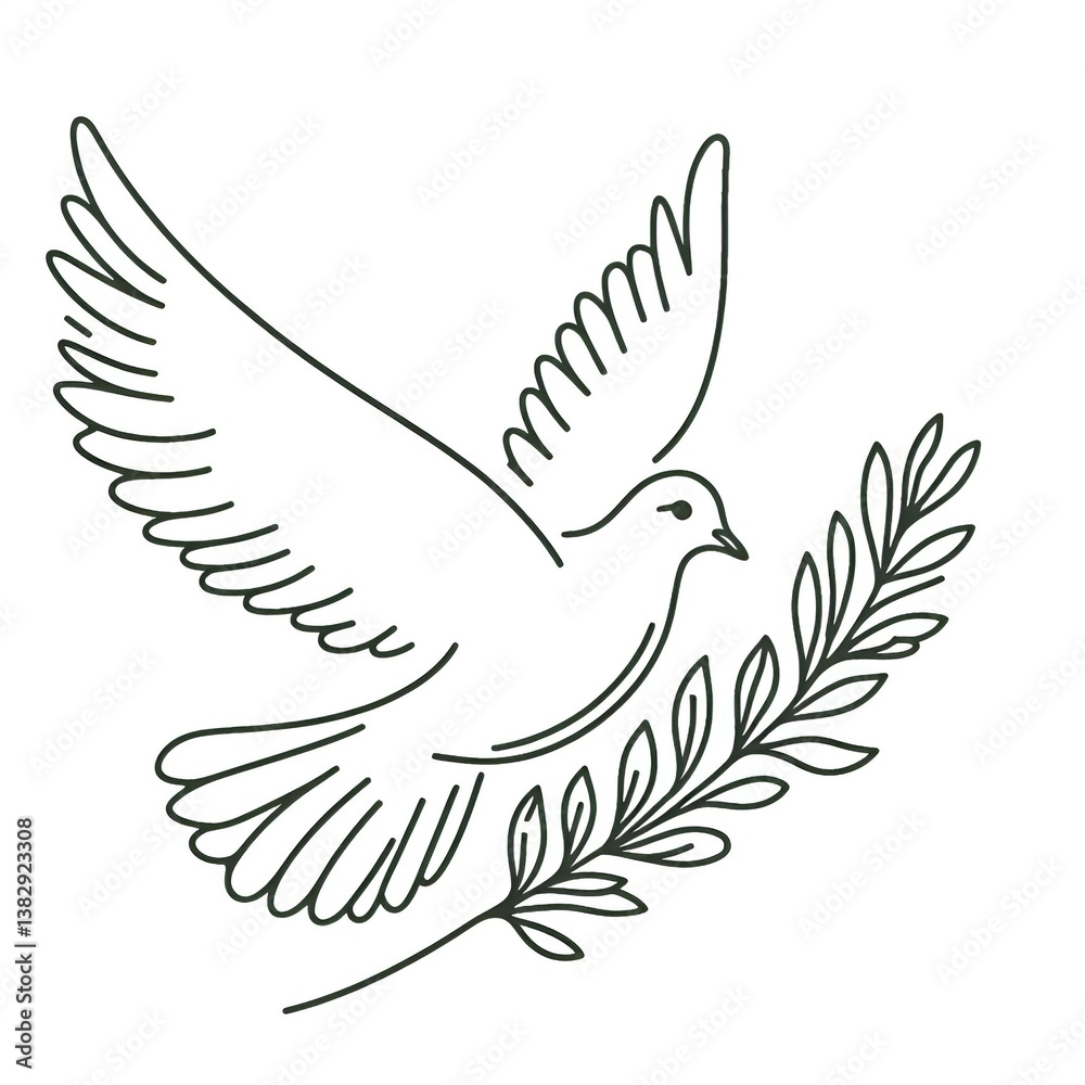Obraz premium Dove with Olive Branch in flight on white background 