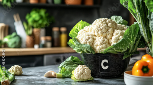 This fresh cauliflower displays its vibrant texture showcasing the organic and healthy nature of this vegetable.  AI generative