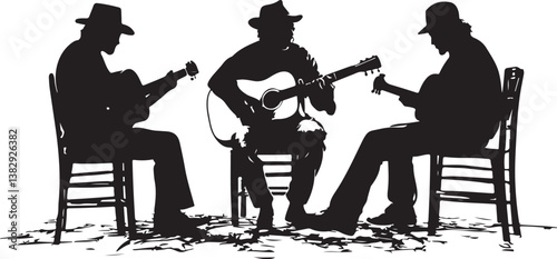 "Elegant Guitarist Silhouettes" or "Musical Princesses with Guitars