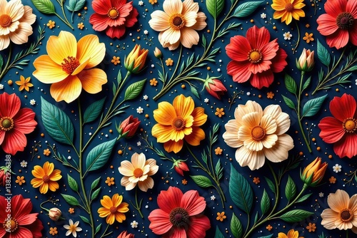 Intricate floral tapestry, rich textures, seamless repeat, brocade, floral pattern