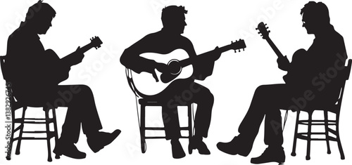 "Elegant Guitarist Silhouettes" or "Musical Princesses with Guitars