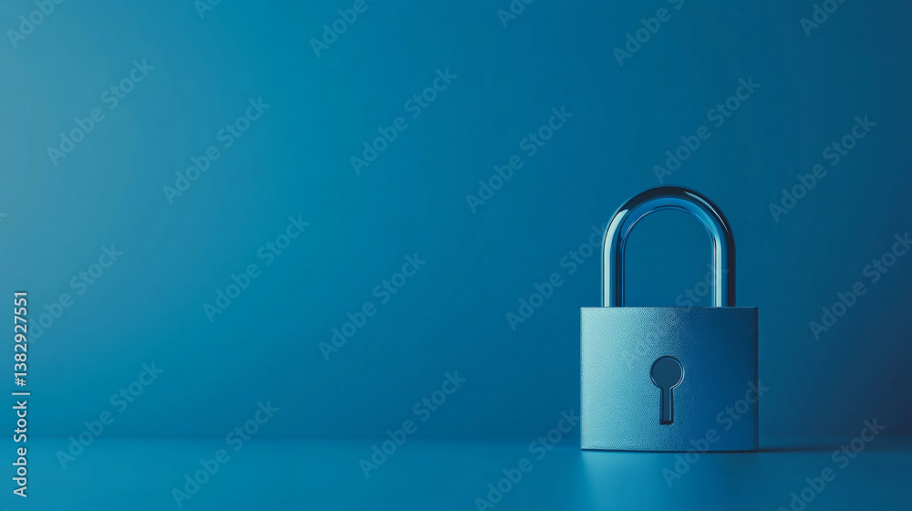 This image shows a shiny blue padlock on a solid blue background representing security and protection. AI generative This image shows a shiny blue padlock on a solid blue background representing security and protection. AI generative