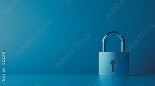 This image shows a shiny blue padlock on a solid blue background representing security and protection. AI generative
