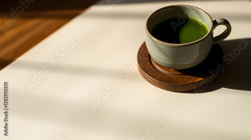 cup of coffee on wooden table