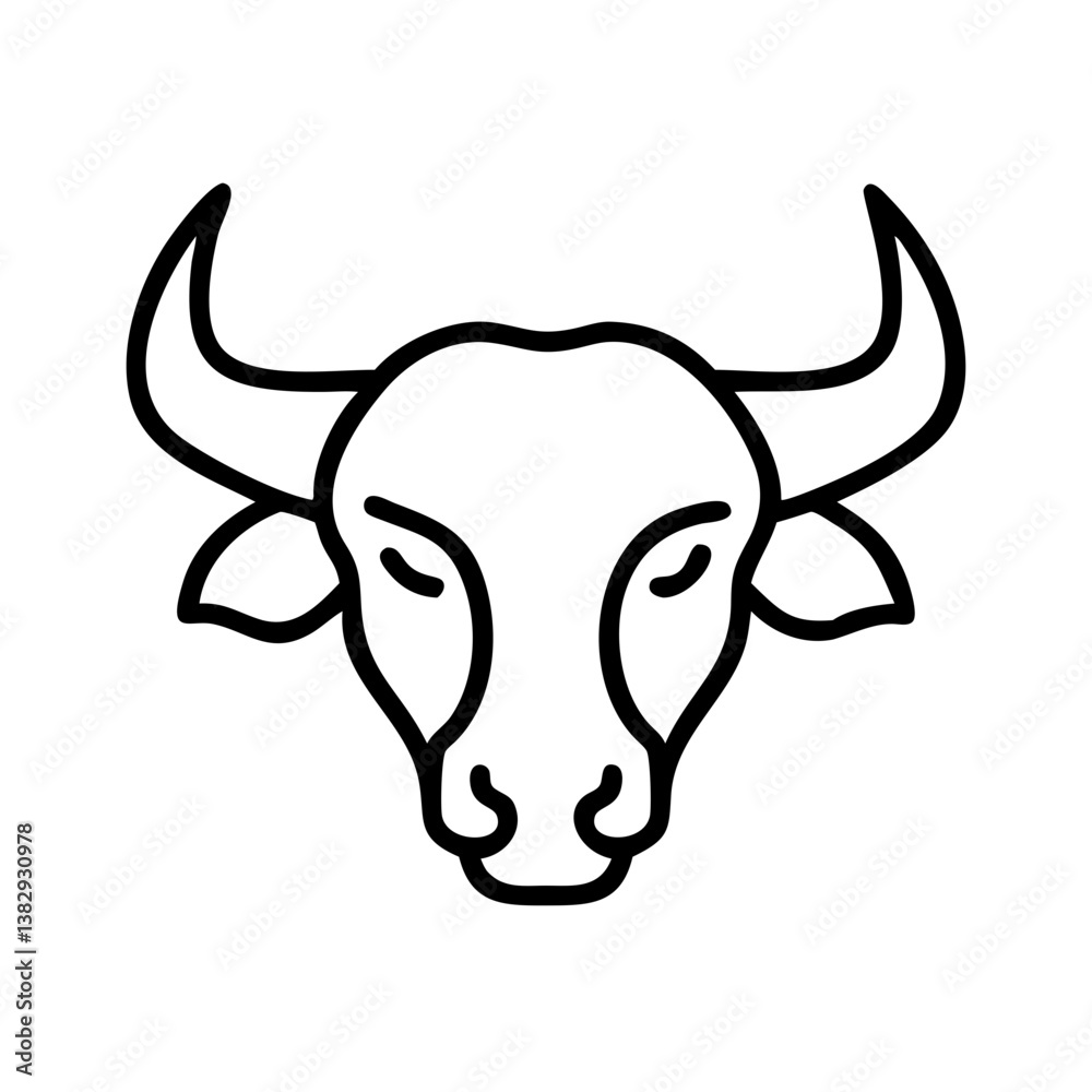 buffalo vector icon, simple black outline line icon of buffalo, animal vector line art icon buffalo vector icon, simple black outline line icon of buffalo, animal vector line art icon