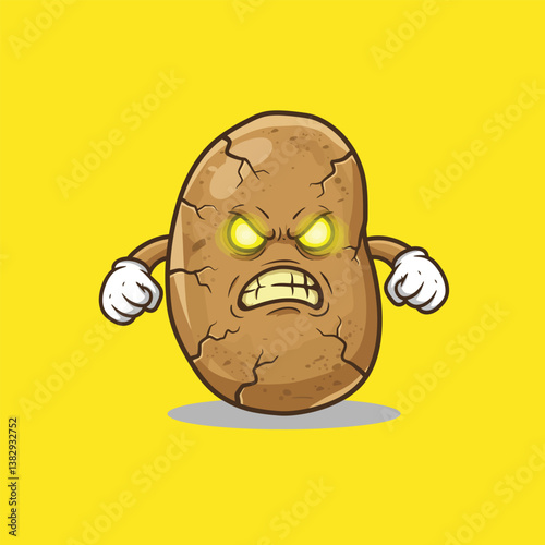 Angry Potato Cartoon Vector - Furious Vegetable with Glowing Eyes