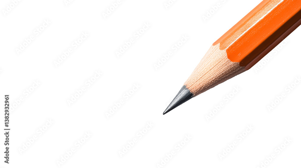 Orange pencil with lead sharpened, close-up detail, cut out transparent