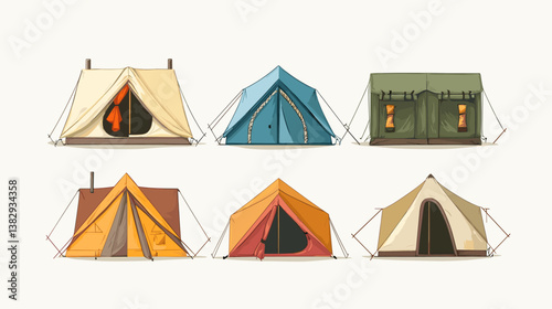 Set of camping tent vector illustrations tents isolated on a white background