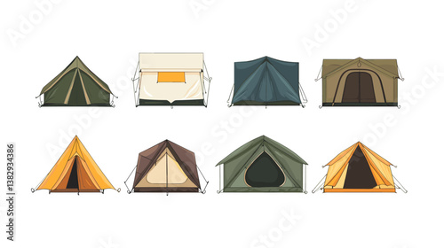 Set of camping tent vector illustrations tents isolated on a white background