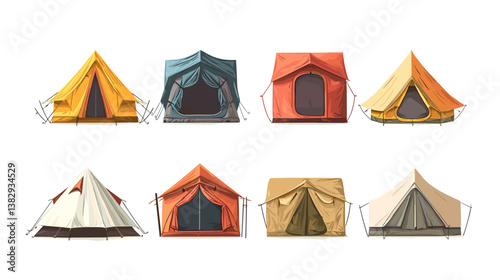 Set of camping tent vector illustrations tents isolated on a white background