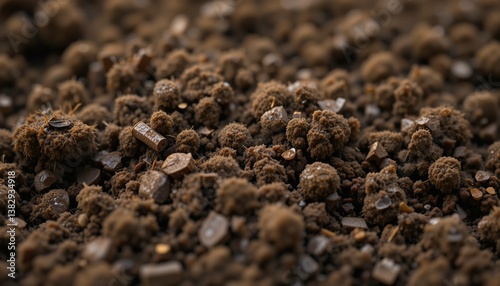 Macro shot of soil textures showing rich organic details