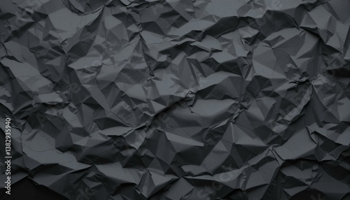 Wrinkled black craft paper with artistic folds and depth