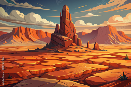 Panorama Sand desert Sinai vector illustration, Egypt landscape