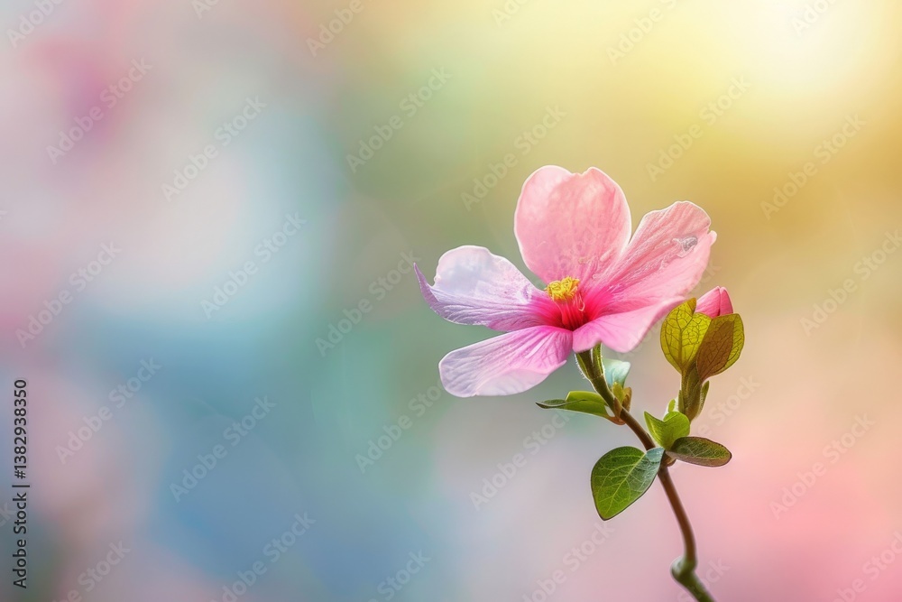 Obraz premium Delicate pink flower blooms against a softly blurred background in a spring garden
