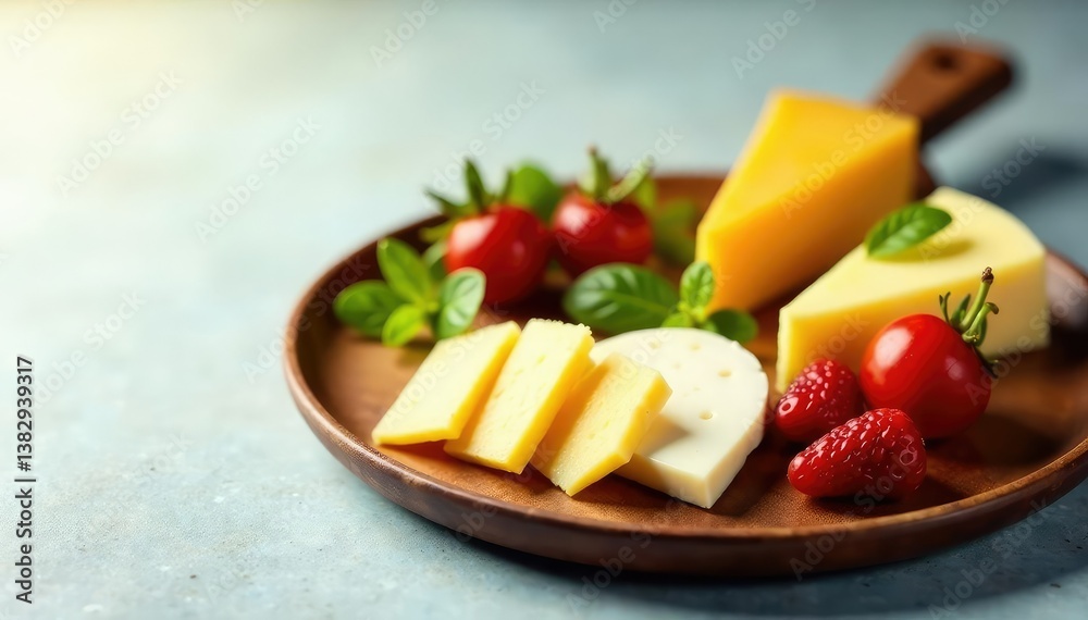 Elegant cheese plate, gourmet selection, pristine backdrop, delicious, plate, image Elegant cheese plate, gourmet selection, pristine backdrop, delicious, plate, image