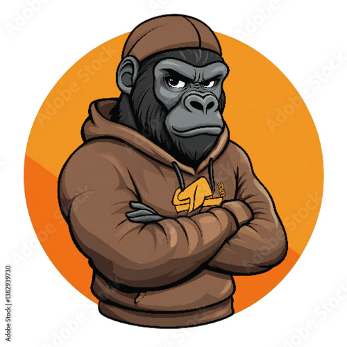 Strong Cartoon Gorilla Wearing Hoodie, Confident Animal Mascot Vector Illustration for Sports, Streetwear, or Branding Design