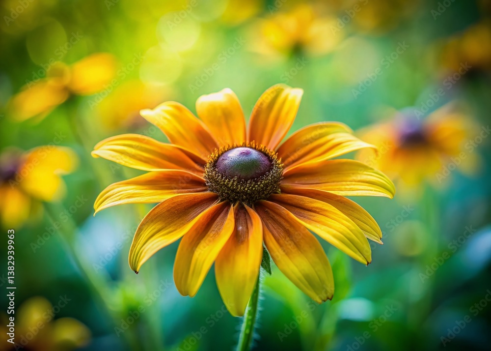 Obraz premium Vibrant Rudbeckia Hirta Wildflower Close-up in Slow Motion, Blurred Green Background