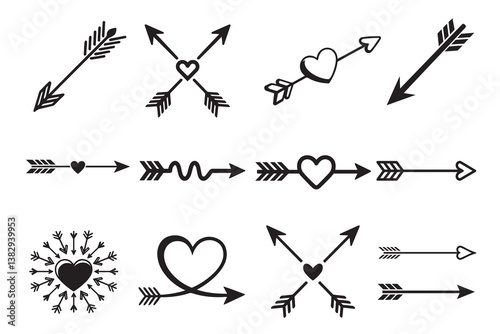 Arrow Silhouette Bundle – Romantic Love Arrows and Heart Clipart Set