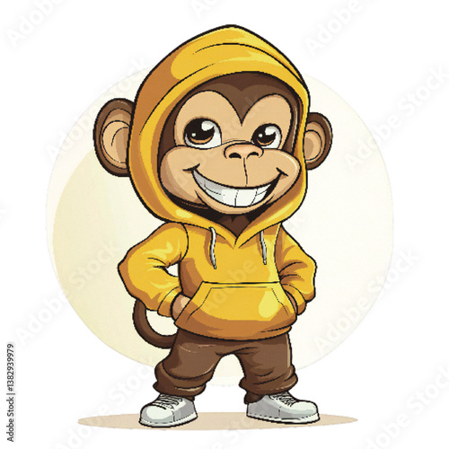 Cool Cartoon Monkey Wearing Yellow Hoodie, Urban Style Animal Mascot Vector for Streetwear, Branding, or Kids Themes photo