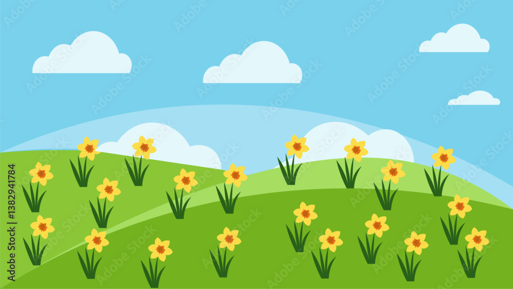 Naklejka premium Vibrant Spring Landscape Illustration | Vector Art