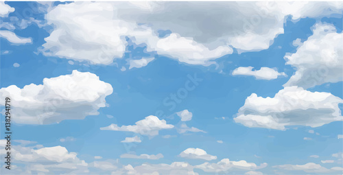 Clear Blue Sky with Fluffy White Clouds - Serene Natural Beauty


