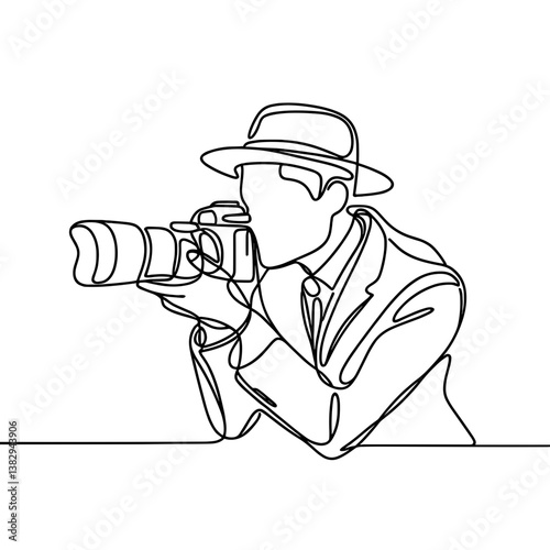Fashion photographer capturing a moment in minimalist line drawing  
