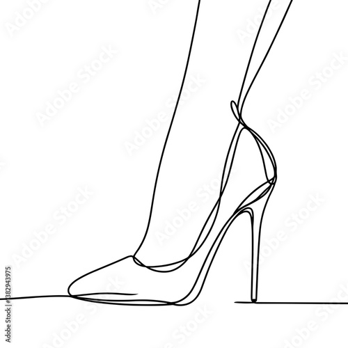 Stylish high heel shoe line drawing on a minimalist background  