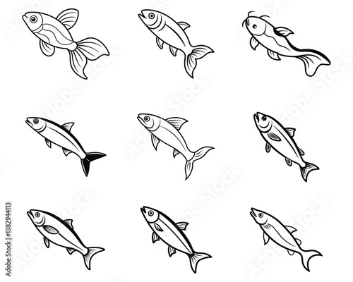 Fish line art vector illustration design on white background