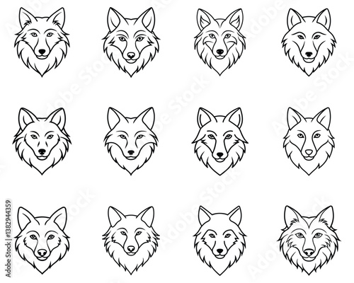 Set of wolf head line art vector illustration design