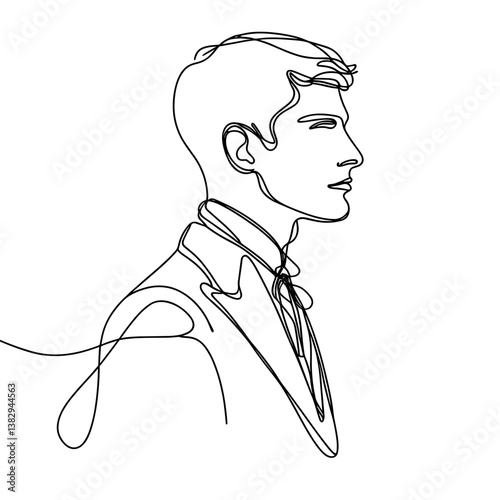 Line drawing portrait of a man elegant in profile wearing a suit against a white background