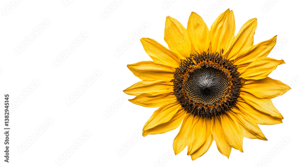Fototapeta premium Sunflower with visible seeds and yellow petals, cut out transparent