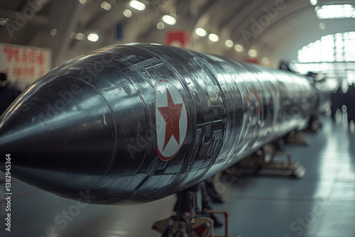 North korean intercontinental ballistic missile standing in hangar