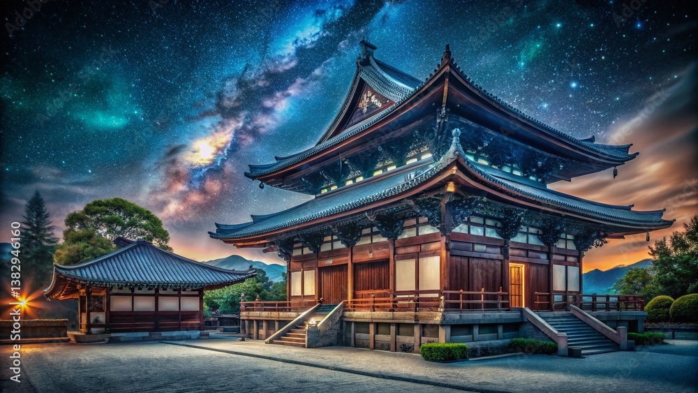 Fototapeta premium Vintage Kyoto Temple Milky Way Night Photography - Celestial Beauty