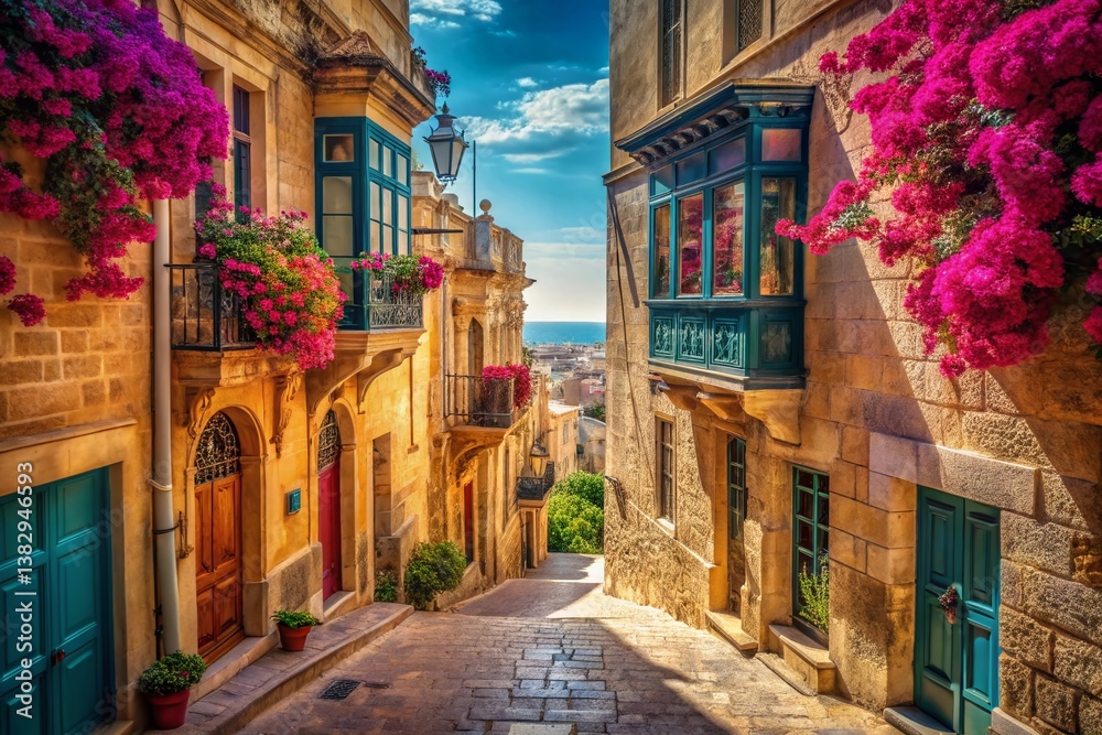 Obraz premium Vintage Malta: Sun-Drenched Streets & Azure Seas - Stock Photo