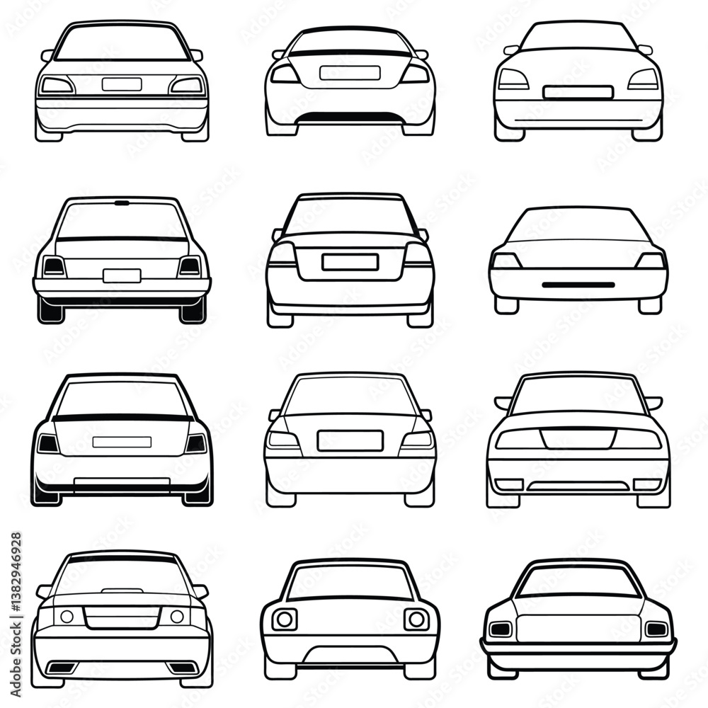 Obraz premium Back view of car vector illustration bundle design