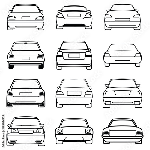 Back view of car vector illustration bundle design