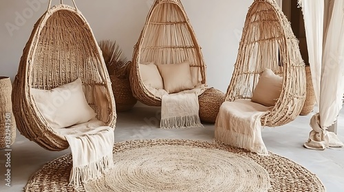 Beautifully Designed Relaxing Hanging Chairs With Cushions and Throws
