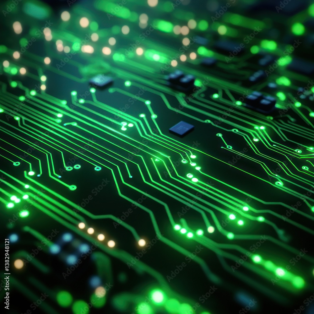 Glowing Green Circuit Board Abstract Technology Background Glowing Green Circuit Board Abstract Technology Background
