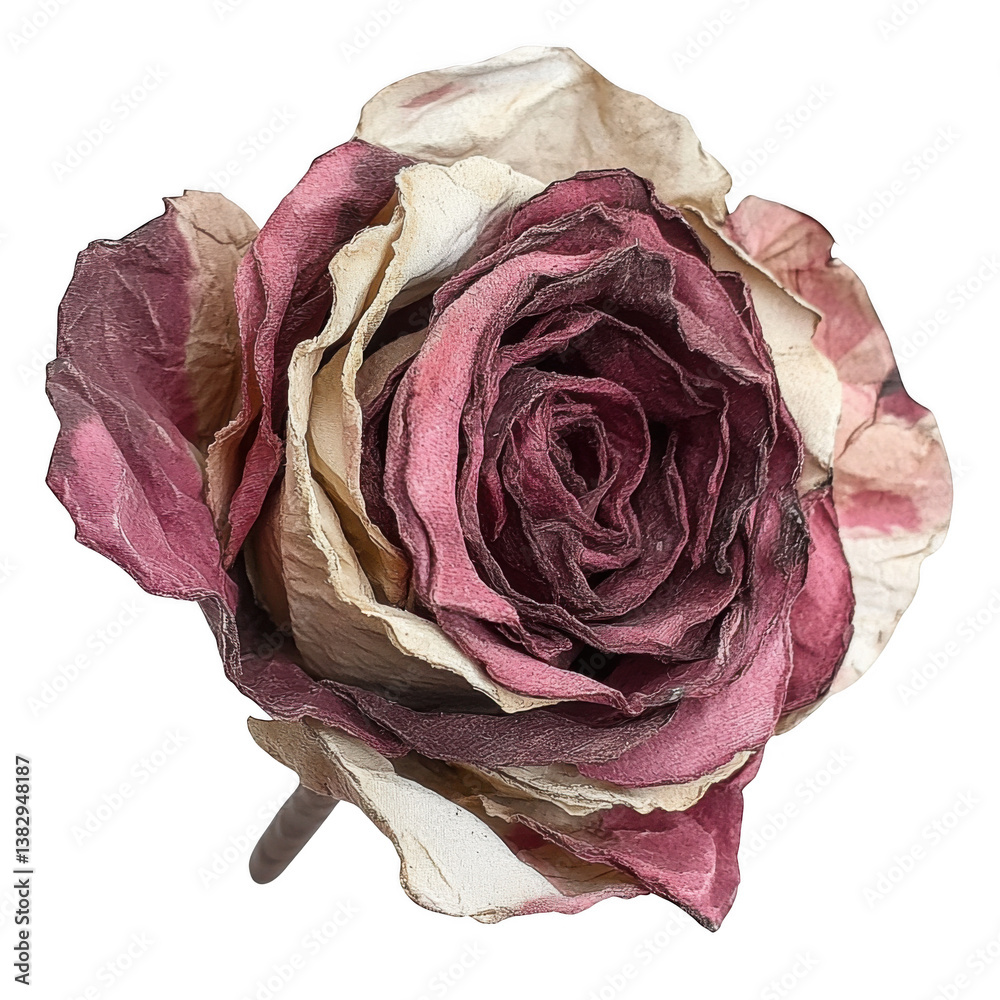 Fototapeta premium Dried rose with faded colors showing texture an isolated on transparent background