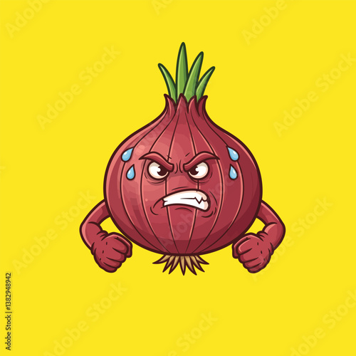 Angry Onion Cartoon Vector - Crying Mad Vegetable Character